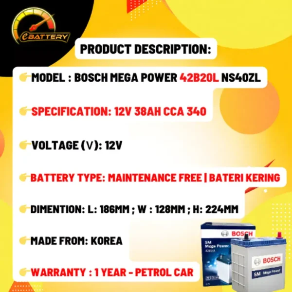 BOSCH NS40 NS40ZL 42B20L Car Battery  Available in Multiple Options